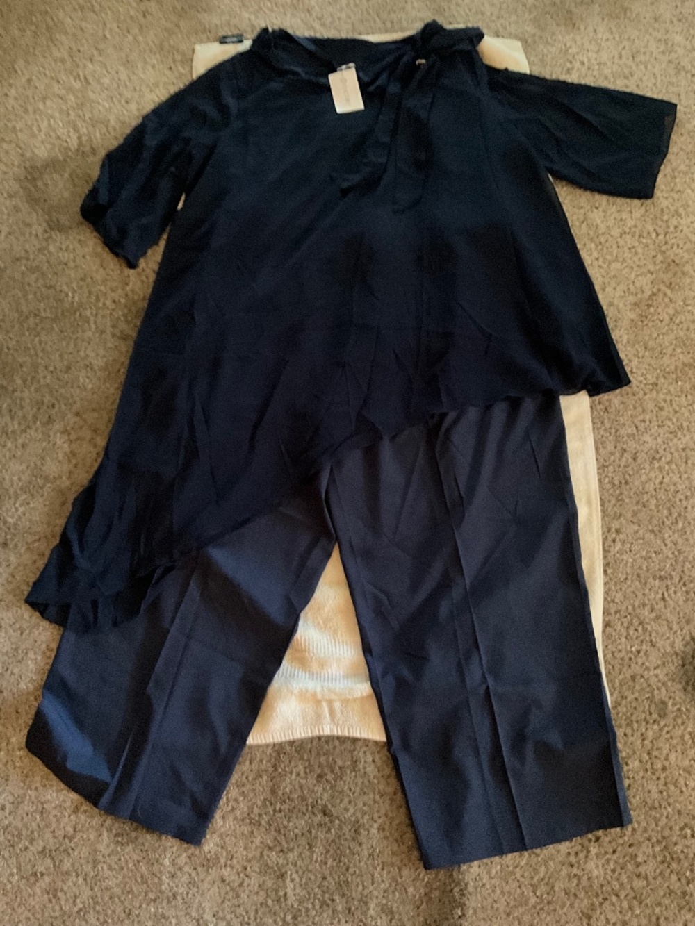 NWT FlyCurvy Navy 2 Piece Pant Set 5XL Bow Tunic Wide Leg Pants Plus Size